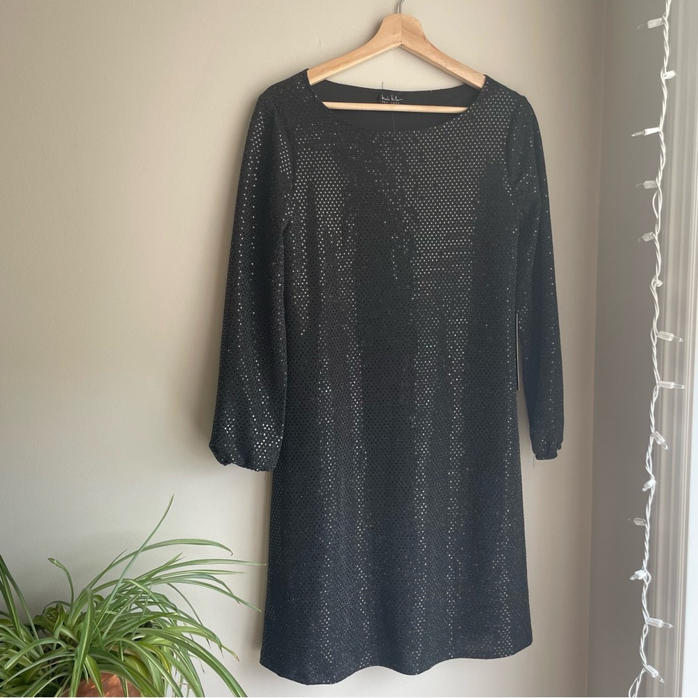 Nicole Miller Black Long Sleeve Dress Holiday Christmas Small Sequin Shimmer